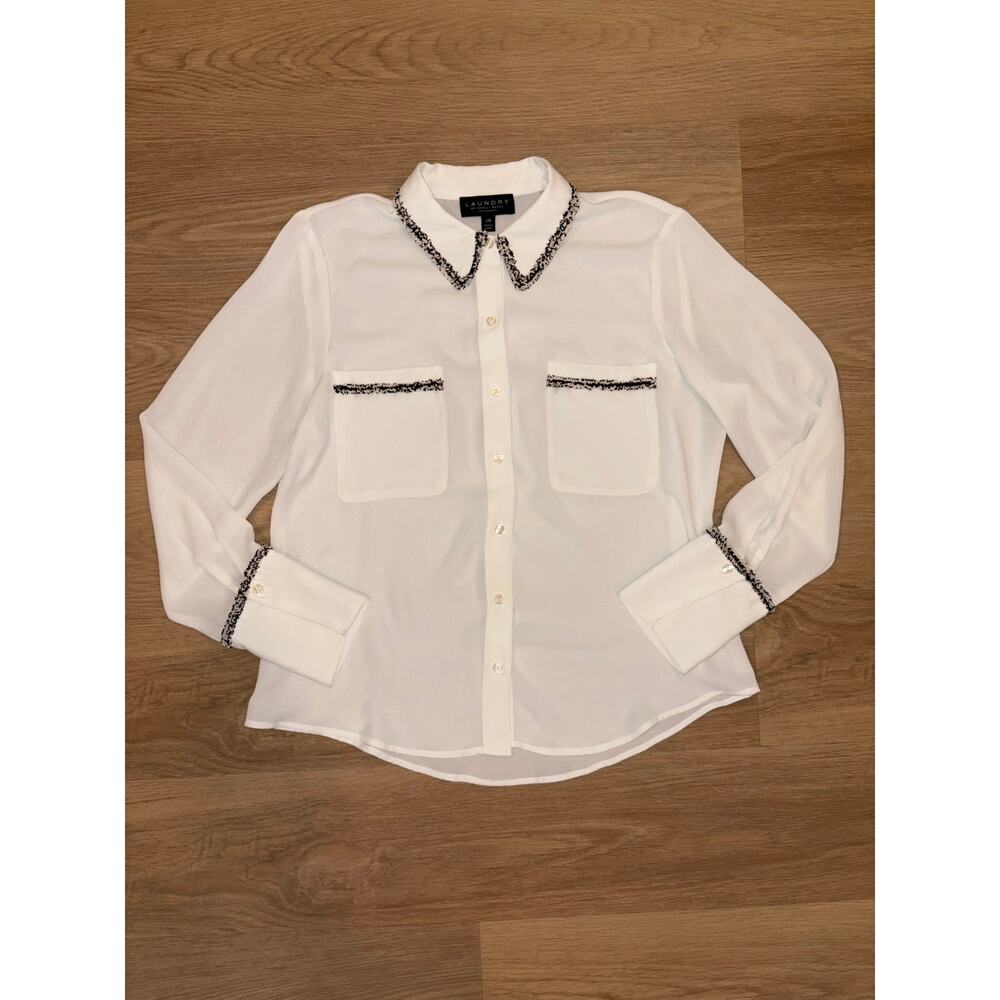 Laundry by Shelli Segal los angeles long sleeve white button blouse size L